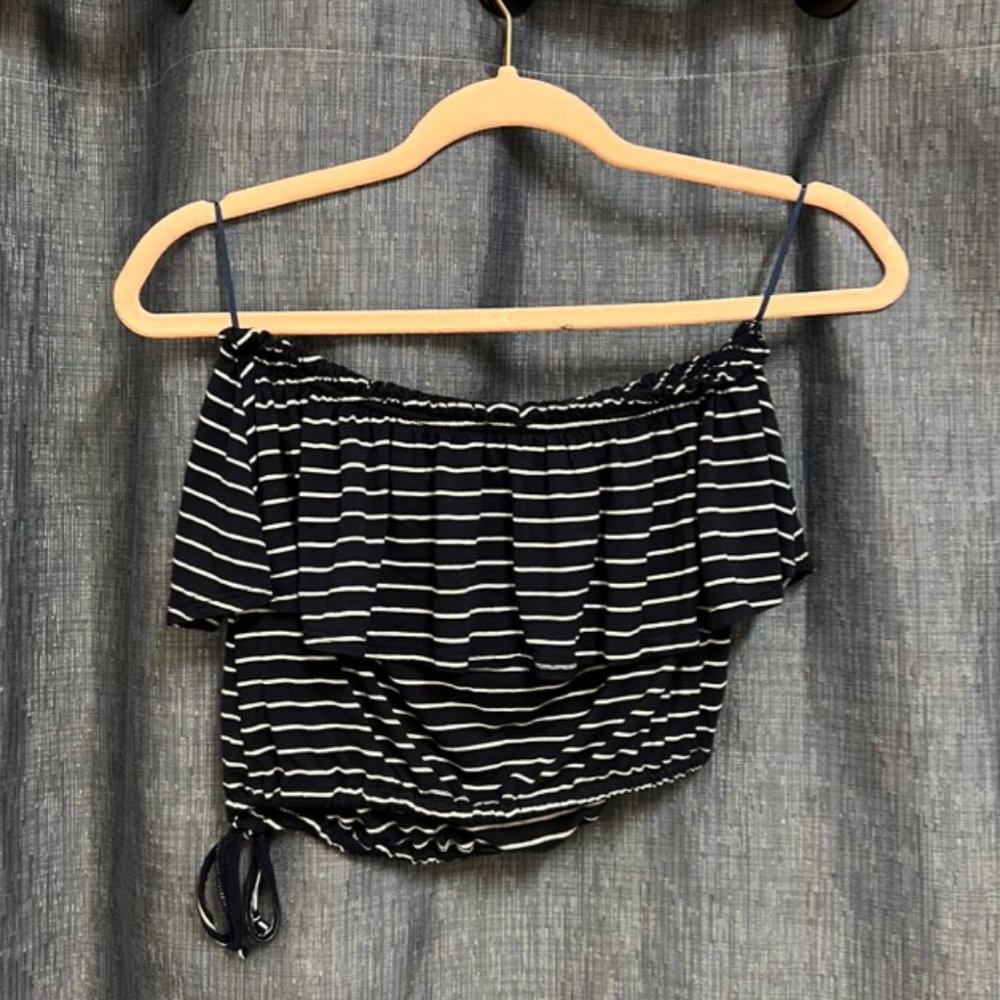 Blue Striped Sleeveless Crop Top